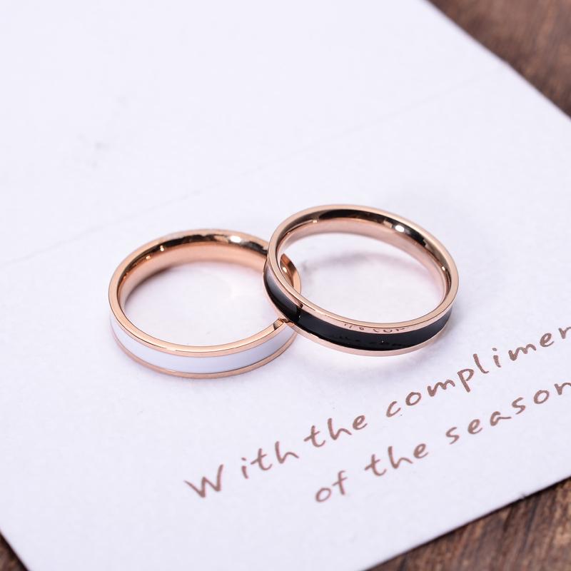 

Cluster Rings YUN RUO Black Enamel Couple Rose Gold Color Fashion Titanium Steel Jewelry Birthday Gift Woman Never Fade Drop