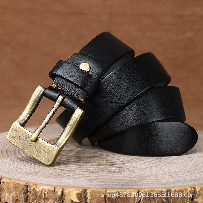 

Belts Italian Rare Grade a Thickened First Layer Mens Leather Pin American Rough Brass Buckle Retro Pants Belt No. 2, Black