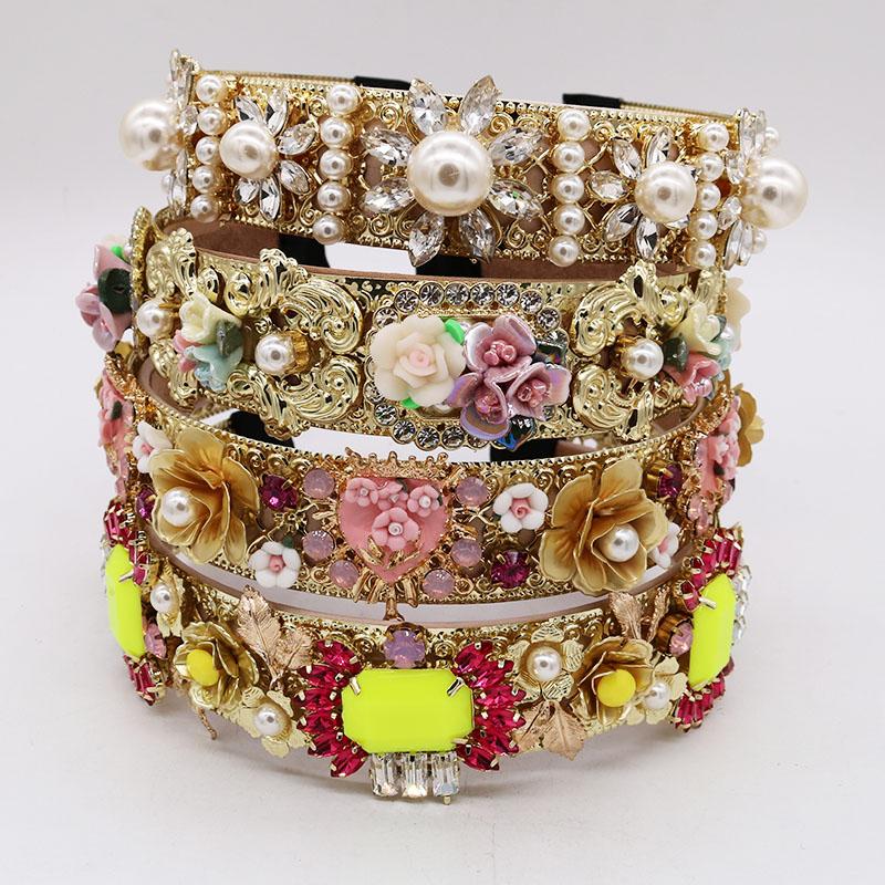 

Hair Clips & Barrettes Fashion European Vintage Baroque Headband Metal Flower Crystal Rhinestone Hairbands Gold Leaves Crown Pearl Jewelry, Golden;silver