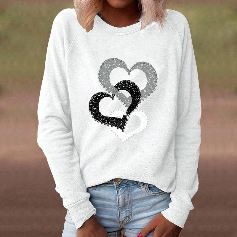 

Cross Love Print Hoodies Women' Sweatshirt O Neck Loose Sweatshirts Heart Long Sleeve Casual Solid Tops Undefined, Black