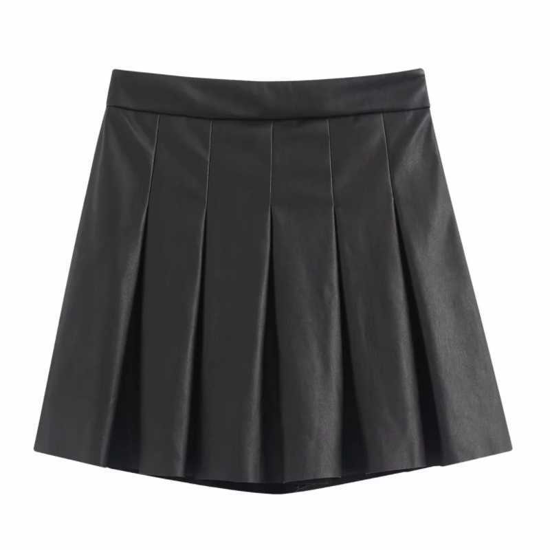 

Women Leisure Front pleated PU Leather mini skirt faldas mujer ladies casual slim side zipper short skirts QUN534 210603, As pic qun534bb
