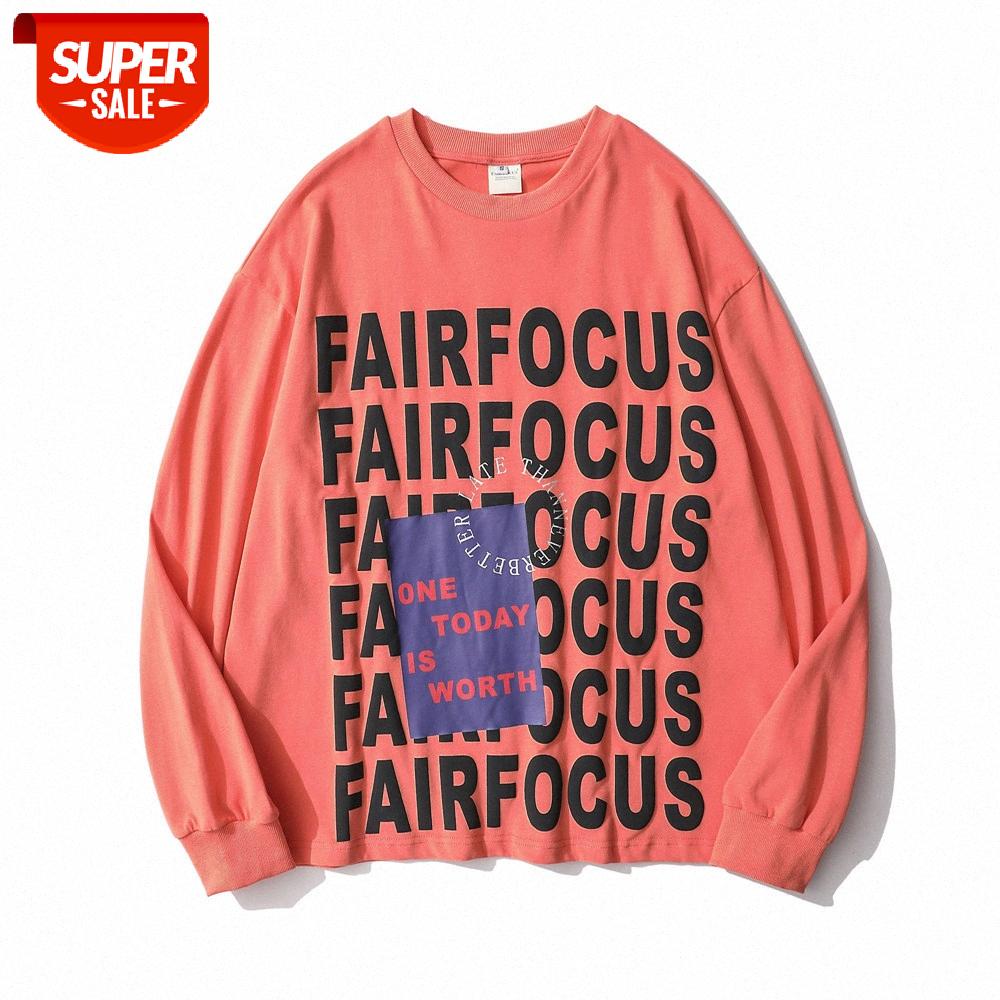 

Wind letter printing long-sleeved t-shirt men's street flow loose round neck bottoming shirt #A46m, White;black