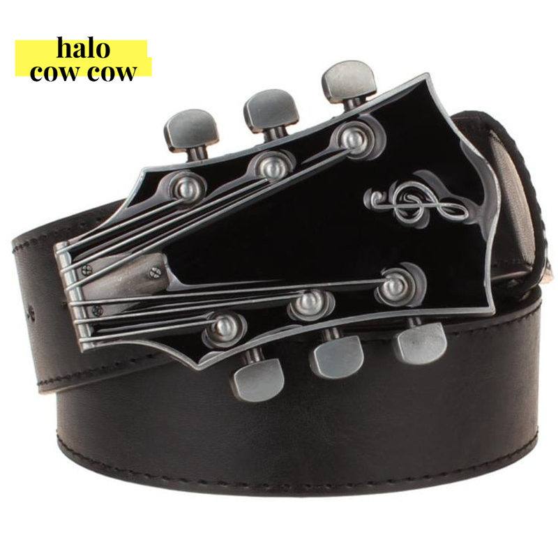 

Fashion Mens Belt Metal Guitar Music Buckle Belts Retro Guitar Musical Instrument Hip Hop Waist Strap Waistband Novel Belts, Black;brown