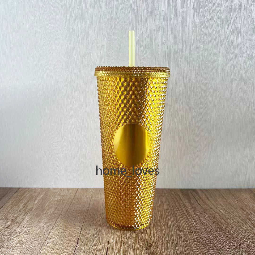 

Studded Cold With Starbucks Tumbler Cup 24oz 710ml Double Wall Matte Glow In Dark Coffee Mug Plastic With Straw2QOS, Random mixed color