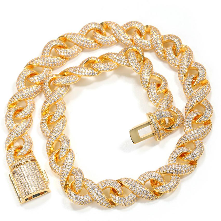 

14.5mm Night Club Rapper Jewelry Hip Hop Mens 18K Gold Cubic Zirconia Iced Out Big Infinite Cuban Link Choker Chains Necklace Chain for Guys, Silver