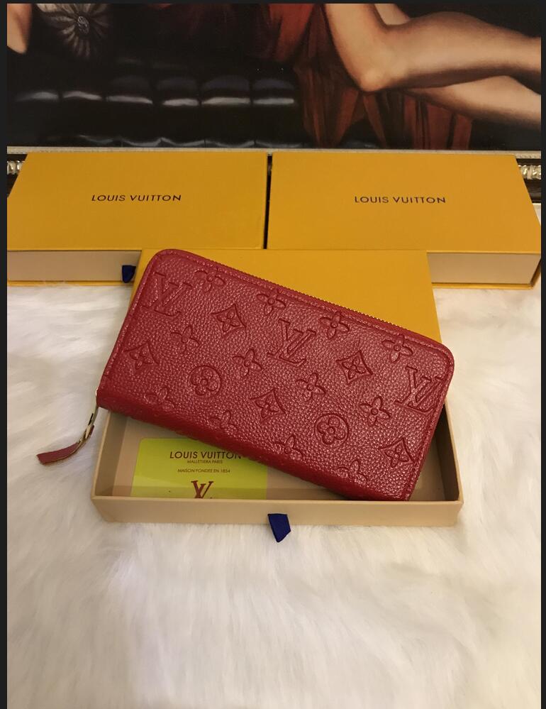 

1-17 LV LOUIS 1 VITTON Single zipper WALLET the most stylish cards and coins men leather purse card holder women wallet, Red;black