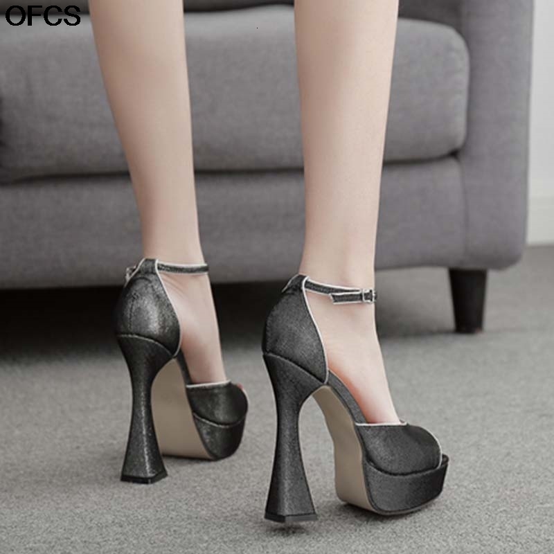 

Sandals Women Summer Sexy Rome Buckle Pumps Open Toe Platform Thick Heels Party Dresses Shoes Dress Woman F4GO, White
