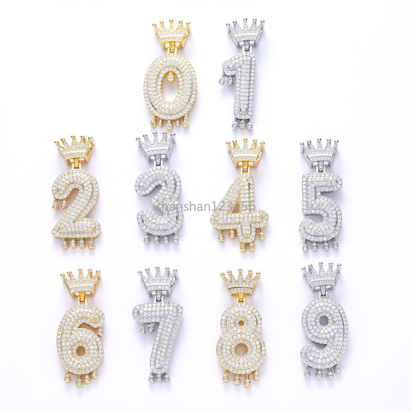 

18K Gold Crown Arabic Numerals Necklace 60cm Chain Jewelry Set Zircon Hip Hop Iced Out Diamond Number Pendant Necklaces for Women Men Will and Sandy Dropship