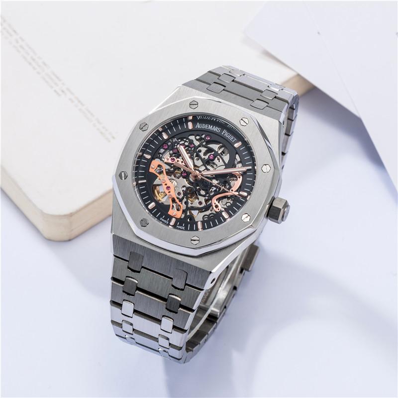 

Audemars Piguet factory watch mens automatic hollow watches classic style 42mm full stainless steel strap 5 ATM waterproofa sapphire super luminous, Slivery;brown