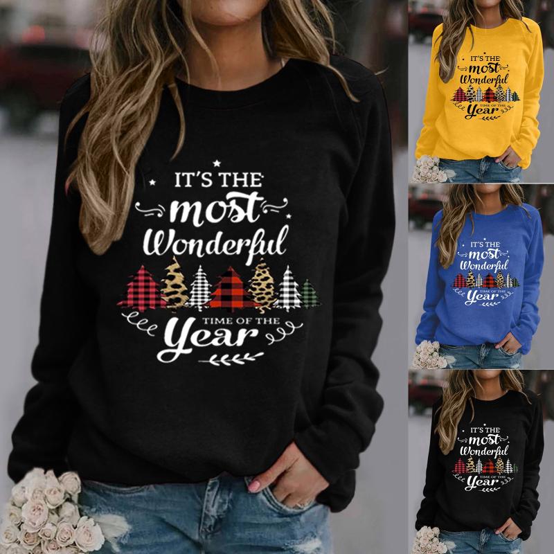 

Women's Hoodies & Sweatshirts Christmas Winter Casual Full Sleeve Letters Tree Prints Sweatshirt O-neck Pullover, Ye