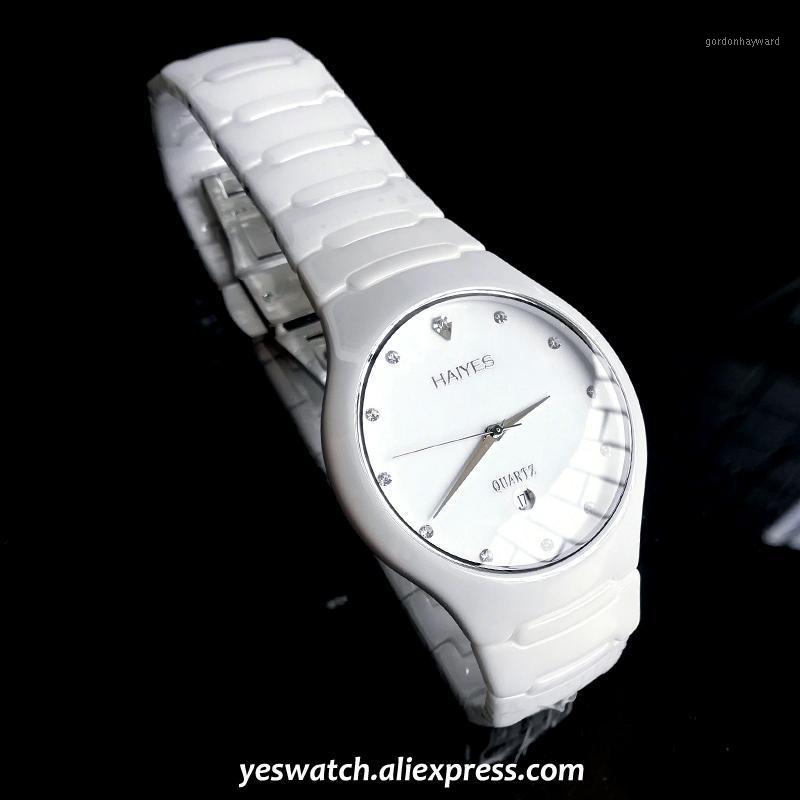

Wristwatches HAIYES Black Ceramic Men Watches Top Simple Crystal Quartz Relogio Masculino, Pink