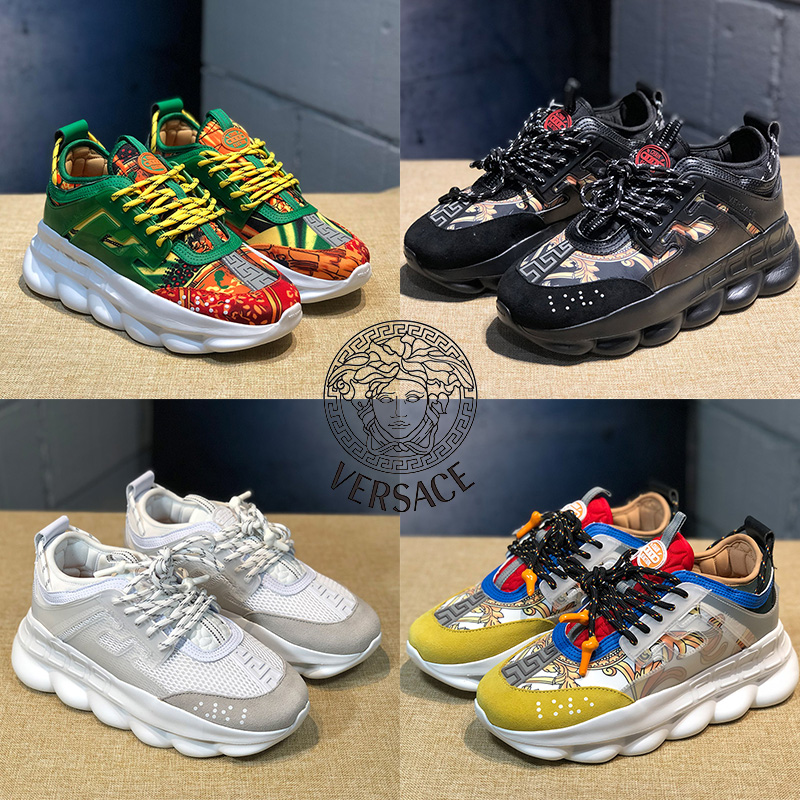 

Versace Chain Reaction 2 Platform Designer Flat Casual Shoes Mens Womens Chainz White Barocco Silver Rubber Suede Fashion Trainers Sneakers 36-45, A36 36-45