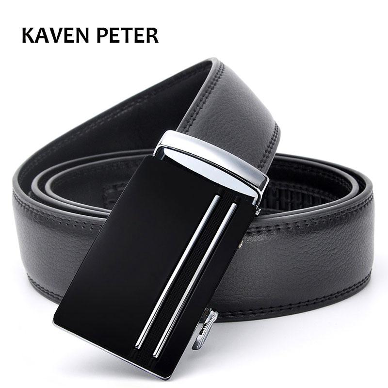 

Belt 100% Good Quality Cowskin Genuine Formal Men Leather Ratchet Strap Male Metal Automatic Buckle Belts, Black;brown