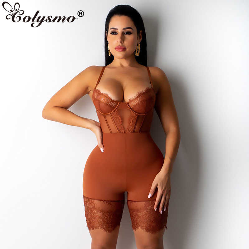 

Colysmo Lady Sexy Jumpsuit Women Sleeveless Solid Bodycon Rompers Womens Lace Bodysuit Super Short Playsuits Sling Club Overalls 210527, Rose red