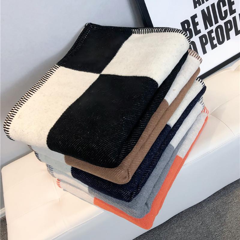

Blankets Plaid H logo Cashmere Blanket Crochet Soft Wool Scarf Shawl Portable Warm Sofa Bed Fleece Knitted Throw Cape Brand 130x170cm