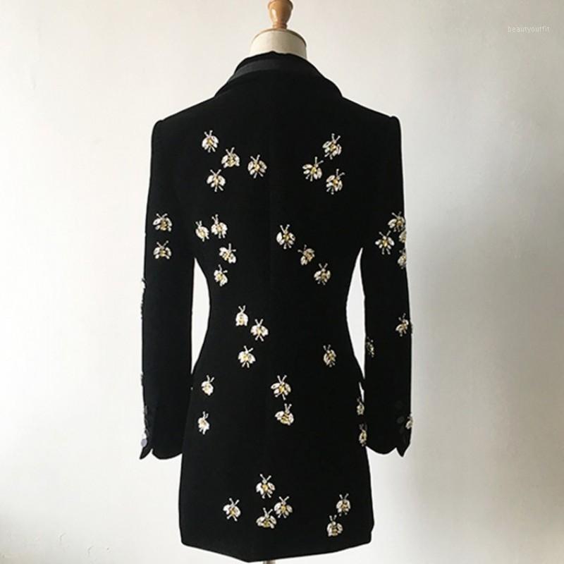 

Luxury Est Runway 2021 Designer Blazer Womens Stunning Beaded Velvet Coat Diamond Embroidery Office Ladies Blazers 3XL Women' Suits, Black