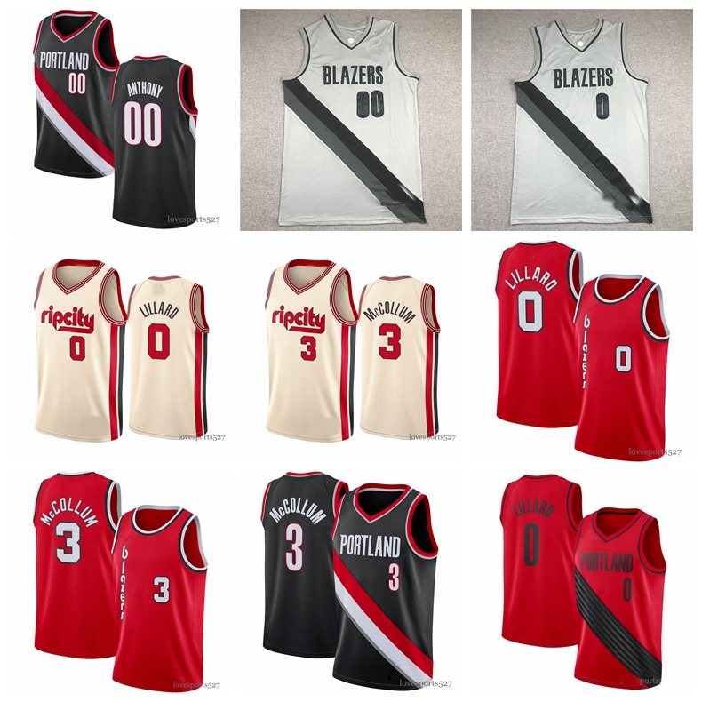 

Basketball Jersey 2021 Portland Trail Blazers Carmelo 00 Anthony Mens Damian 0 Lillard CJ 3 McCollum Rip City Shirt 0506, Nk logo