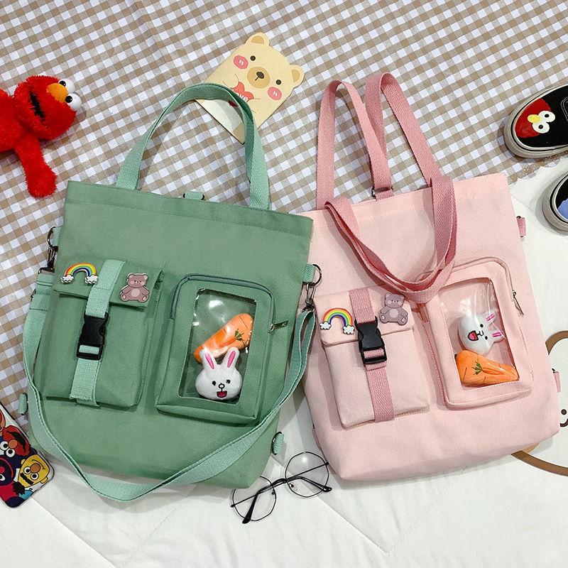 

School Bags Lovely Multifunctional Backpack Teenage Girl Ring Buckle Portable Travel Bag Female Small Schoolbag Badge Women Backpacks, Green