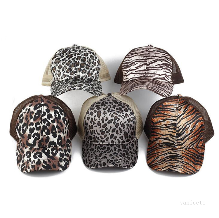 

Party Hats Criss Cross Ponytail Hats Woman Washed Mesh Back Black Leopard cap Messy Bun Pony tail Baseball Caps Trucker Festive Supplies ZC243
