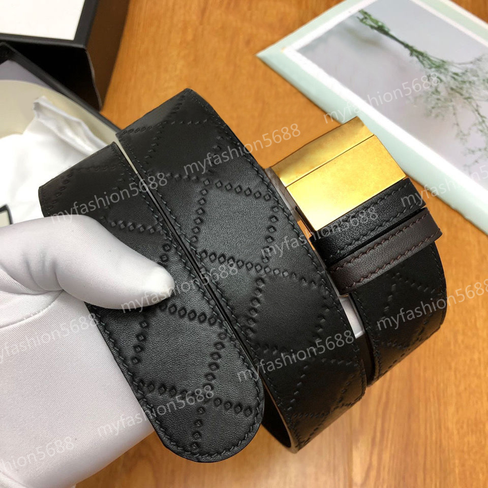 

mens Belts for printing gold buckle leather designer Mens Woman sliver buckl belt Big Smooth Classic with box, Black