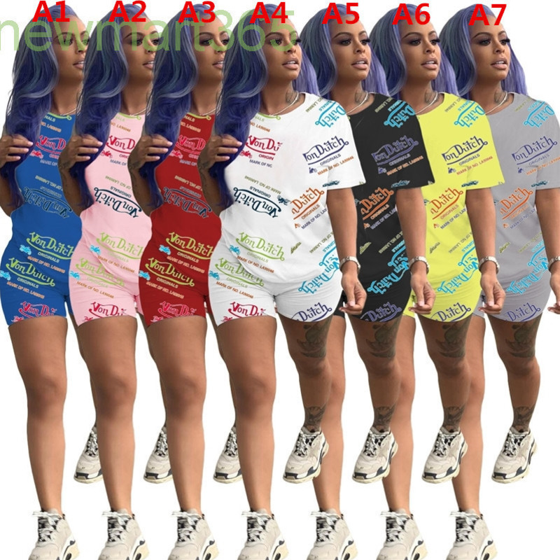 

Women tracksuit 2 Piece Set Printed Letter Tracksuit Short Sleeve Shorts Two Piece Jogging Suit Women Summer Fashion 2021, A1-a7