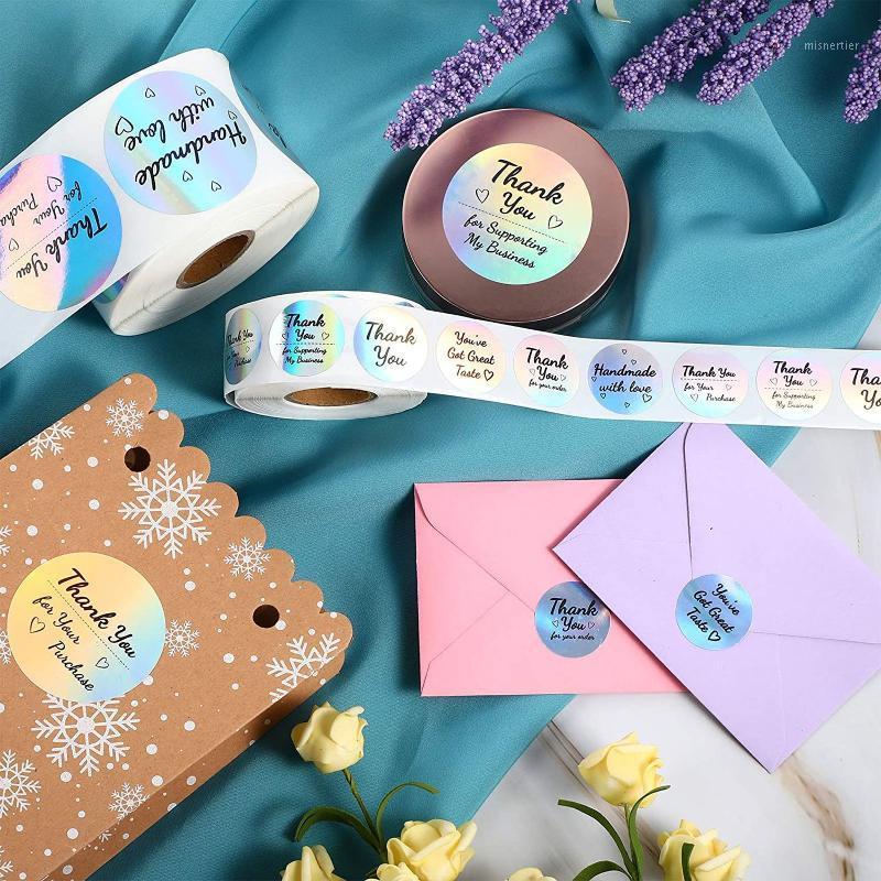 

Gift Wrap 500pcs Roll Holographic Hologram Thank You For Supporting My Small Business Stickers Round Packaging Sealing Label