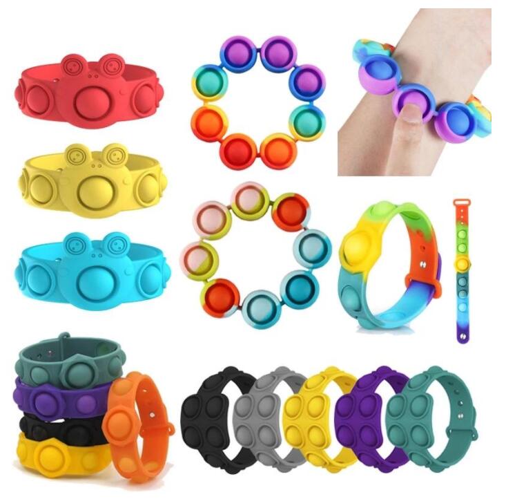 

Rainbow Push Bubble Bracelet Fidget Toy Children Adult Antistress Sensory Educational Toys Tie-Dye Wearable Reliver Stress Toys cy03