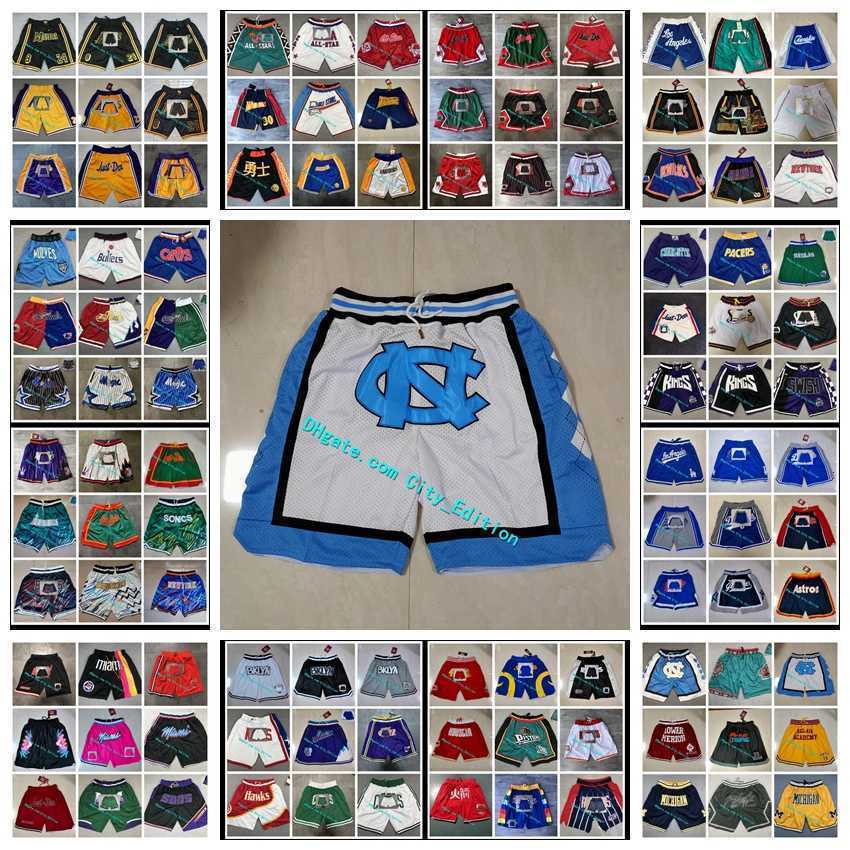 

Men' Shorts Men' NCAA White Just Don Basketball North Carolina TAR HEELS EST 1789 Sport Wear Zipper Pant With Pocket Authentic Stitched, Choose number