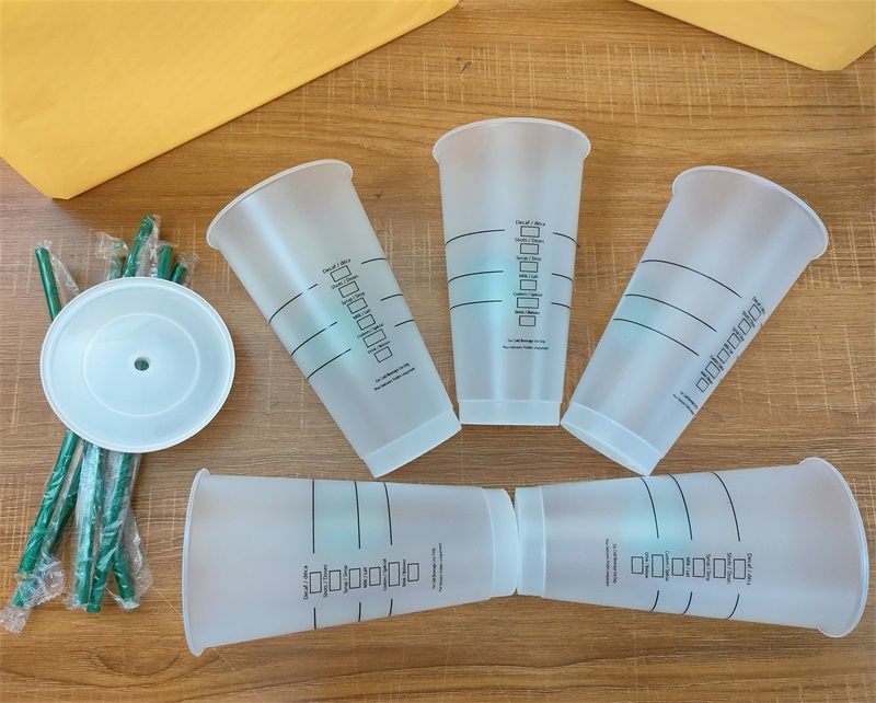 

Starbucks 24oz/710ml Disposable Cups Plastic Tumbler Reusable Clear Drinking Flat Bottom Cup Pillar Shape Lid Straw Mugs Bardian 50pcs