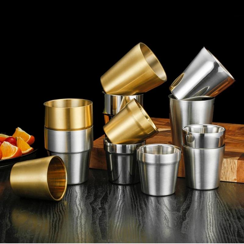 

Cups & Saucers Gold Unbreakable Metal Drinking Beer Coffee Tea Cup Insulation Anti-Scalding Stainless Steel Water Mug