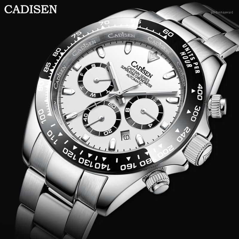 

Wristwatches CADISEN Men Mechanical Watch Top Ceramic Bezel Day Date 100m Waterproof Sapphire Automatic Wristwatch, Gold