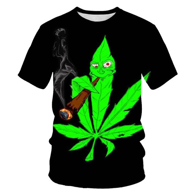 

summer fashion new maple leaf smoking skull digital print men's loose breathable round neck t-shirthobf, White;black