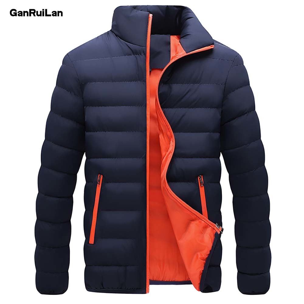 

Winter Jacket Men Fashion Stand Collar Male Parka Jacket Mens Solid Thick Jackets and Coats Winter Parkas B0838 210518, The color blue