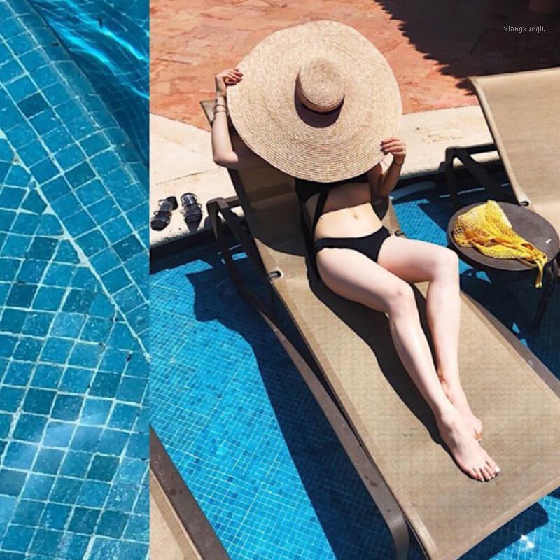 

Woman Fashion Large Sun Hat Beach Anti-uv Protection Foldable Straw Cap Cover Oversized Collapsible Sunshade Wide Brim Hats, Blue;gray