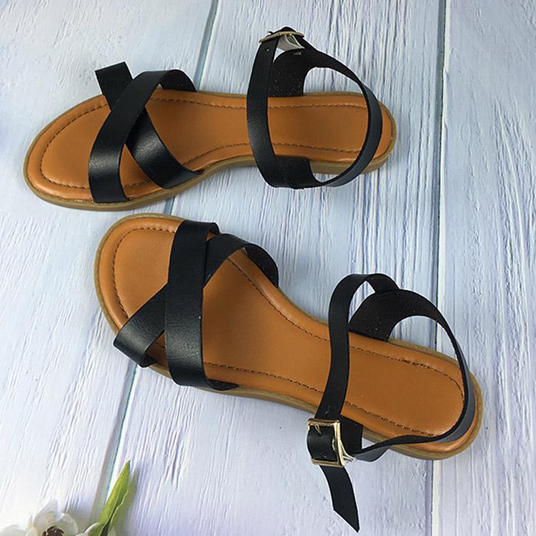 

Sandals Fashion Women Sandal Gladiator Summer Low-heeled Flat Beach Shoes Ladies Open Toe Roman Sandalias Mujer Plus Size, Black