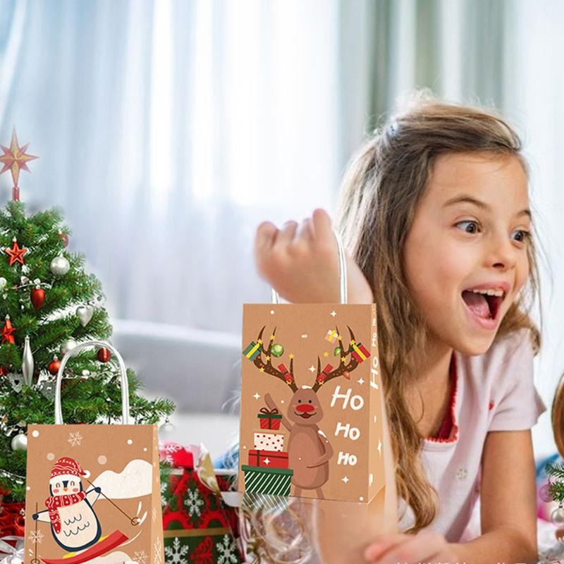 

Christmas Decorations 12pcs Kraft Gift Bags Paper Goody Treat Candy With Handle