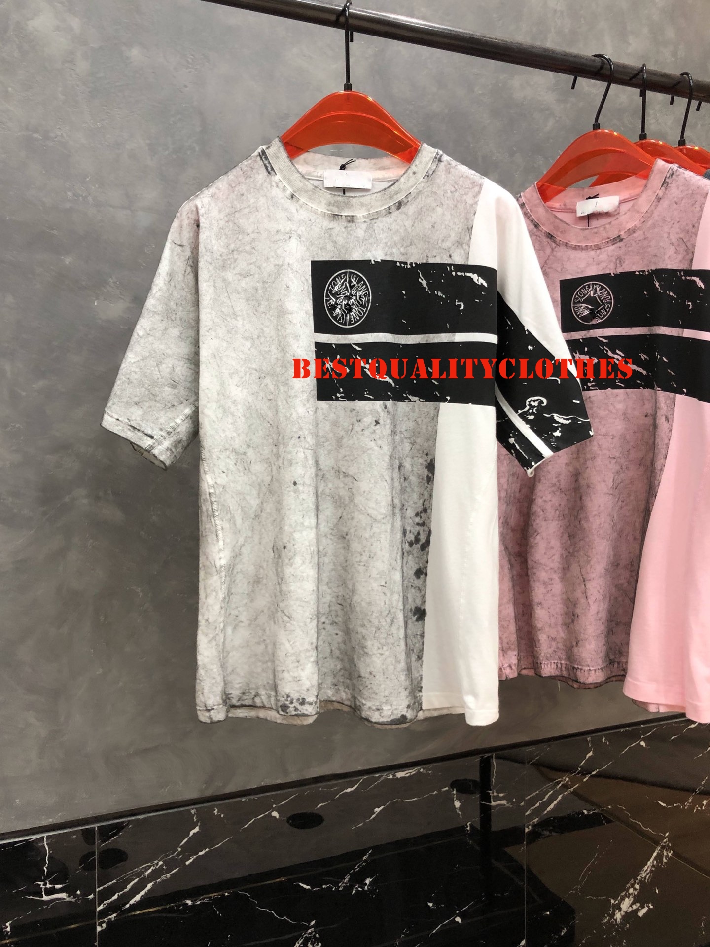 

Top quality 21ss stone unisex fashion logo-patch t-shirt cotton-piquÃ© compass badge Short sleeve cotton jersey simple basic island, White;black