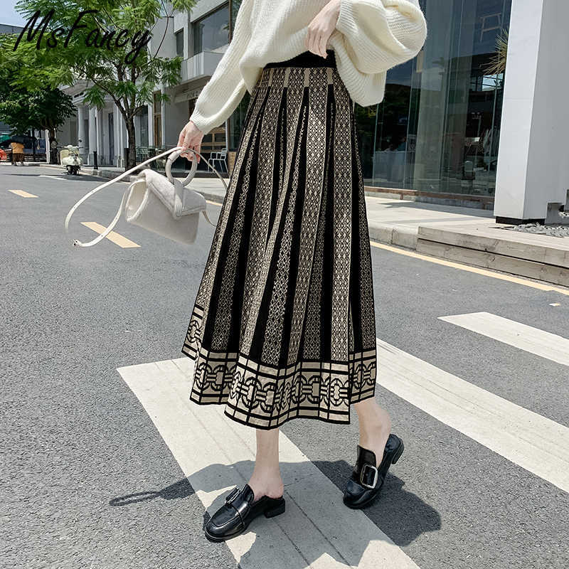 

Black Pleated Knitted Skirt Women Vintage High Waist Mujer Faldas Plus Size Casual Midi Jupe 210604, Gray