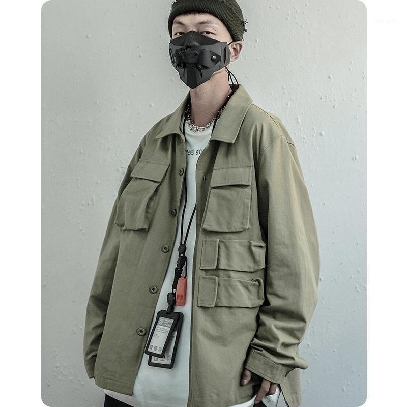 

Men's Jackets Japanese Loose Comfortable Retro Clothes Jacket Pocket Coats Harajuku AMEKAJI Hip Hop Oversized Streetwear Tops, Gray