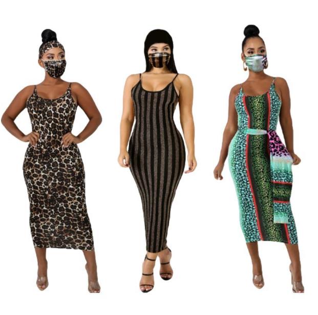 

Long dress summer cross border European and American women's tie dye sling Amazon open back sexy strap tight sleeveless low collar, Black;gray