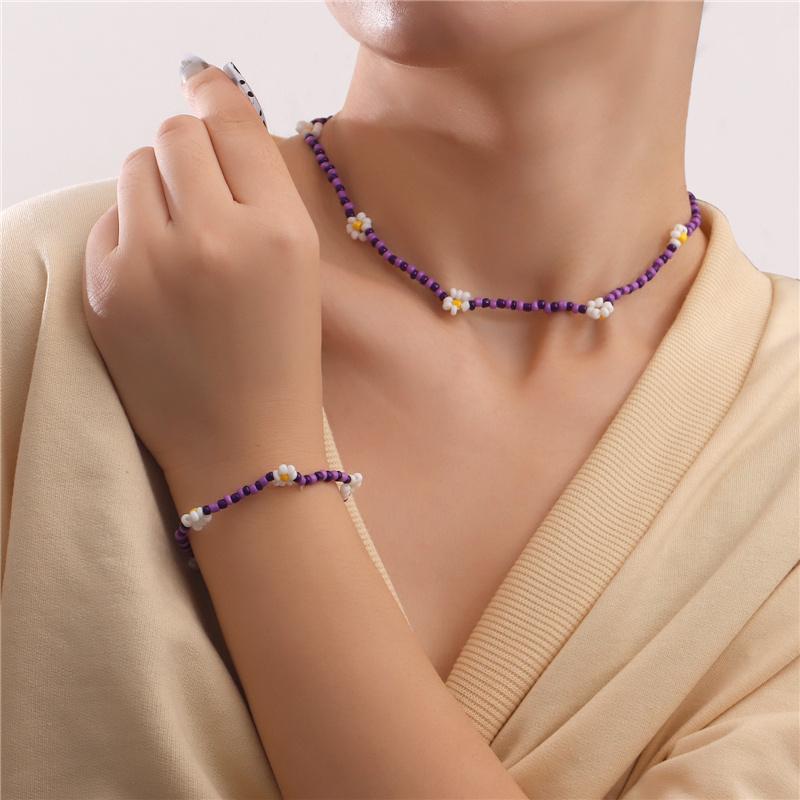

Pendant Necklaces Bohemian Seed Bead Choker Daisy Flower Chain Necklace Bracelet Set For Women Party Fashion Jewelry Gift