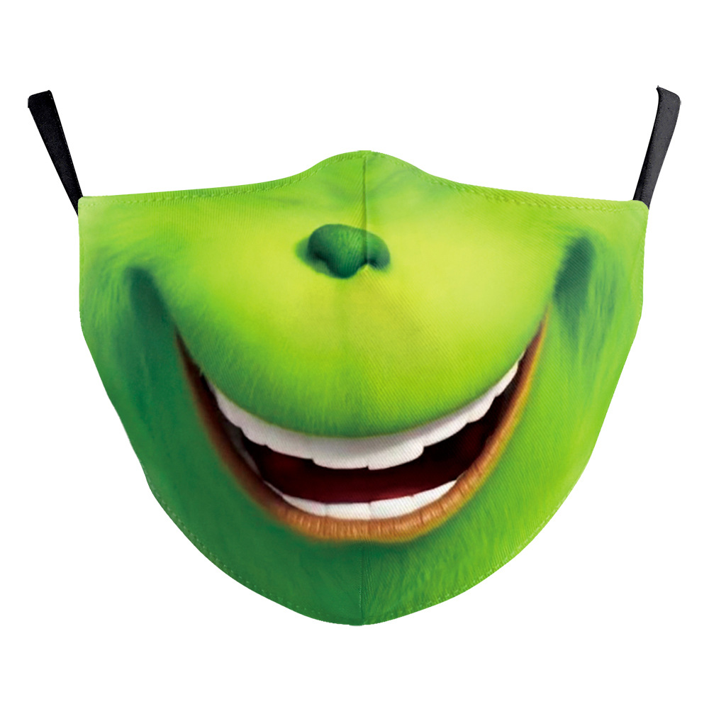 

festive green monster pattern printed masks (no filter) pack of 5 pieces comfortable hygiene reusable washable effective filtering dust