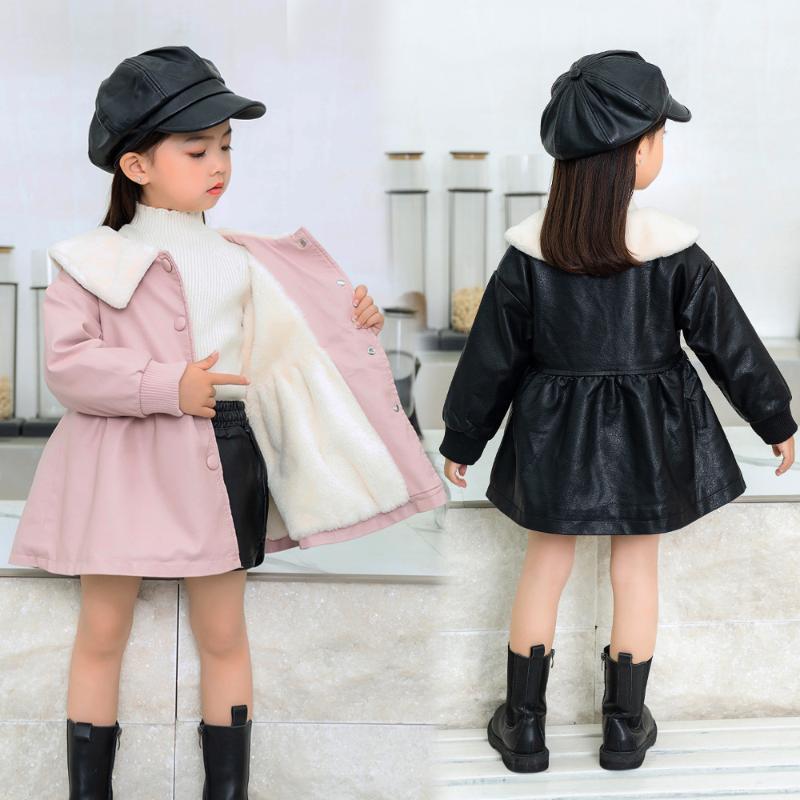 

Coat Girls Winter Jacket Baby Girl Autumn Velvet Thicken Trench For Children Leather Jackets Outerwear Clothes, Blue;gray