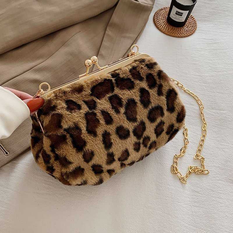 

Fashion Design Leopard Pattern Clutches Bag Winter Warm Plush Evening Bags Women Messenge Bag Ladies Party Handbags 2021 Bolsas Q0709, Brown