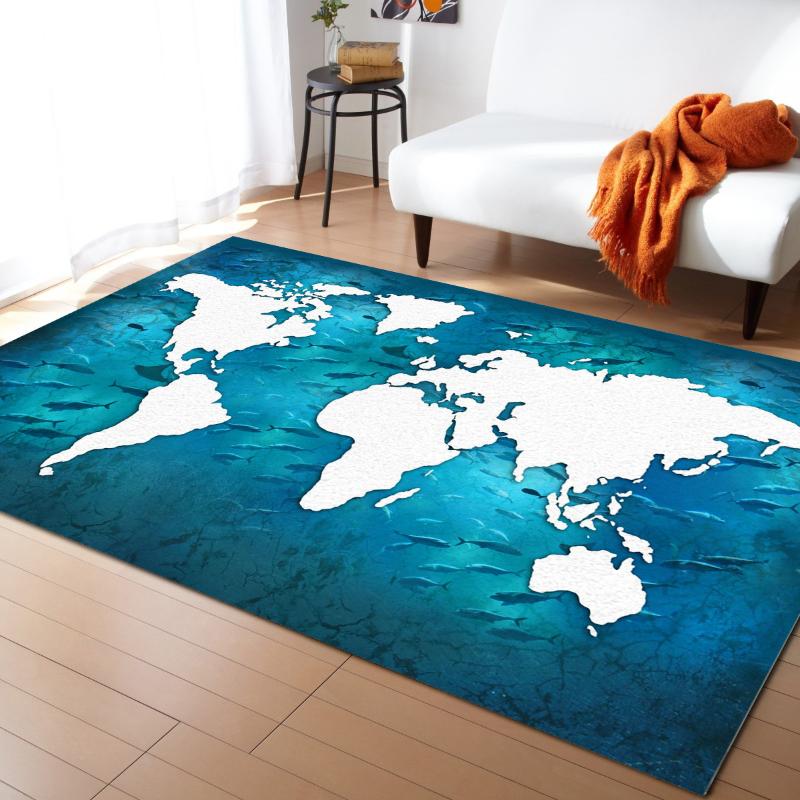 

Carpets 2021 Promotion Earth Plate Map Ocean Fish Carpet Bedroom Room Bedside Blanket Rug For Living Cloakroom Decor