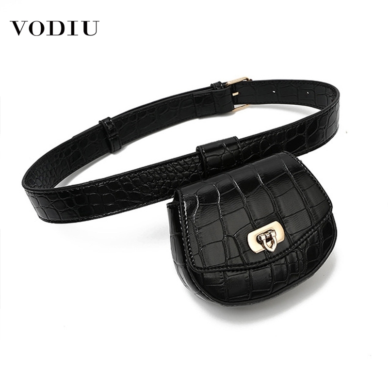 

Female Pack Women Waist Bag Leather Belt Detachable Pouch Decoration Designer Simple Thin Belt Pattern Waist Bags 210708, Black