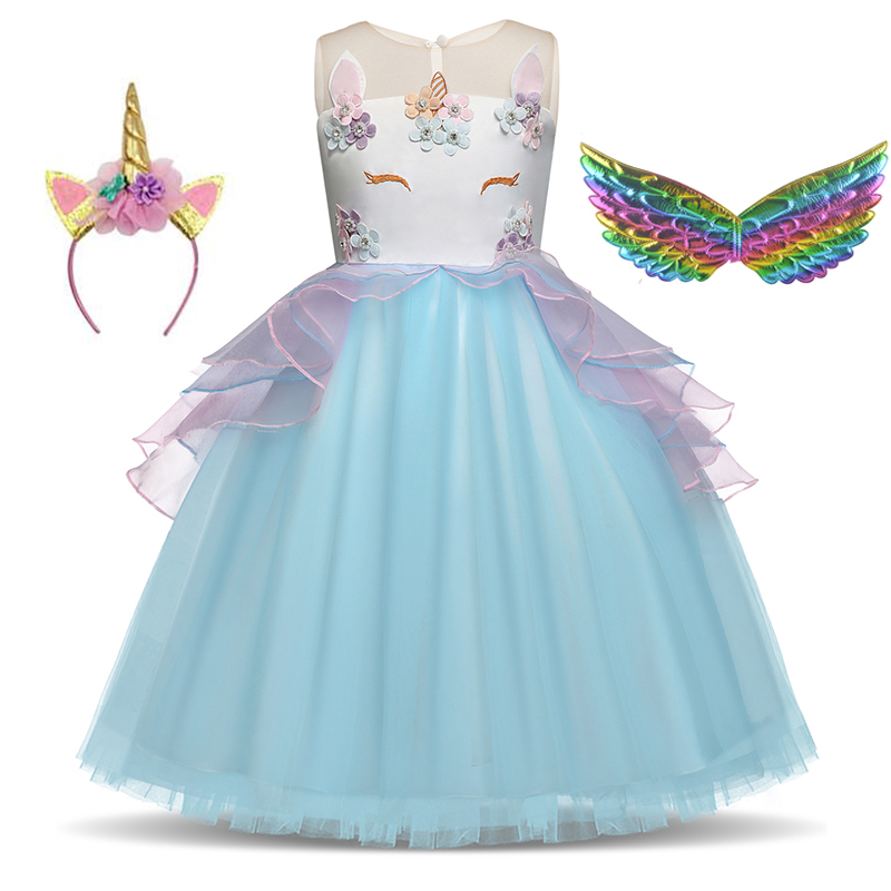 

Kids Unicorn Girl Princess Dress Wedding Evening Dress Chilren Costume Cosplay Party Birthday Girls Baptism Clothes 3-8Year