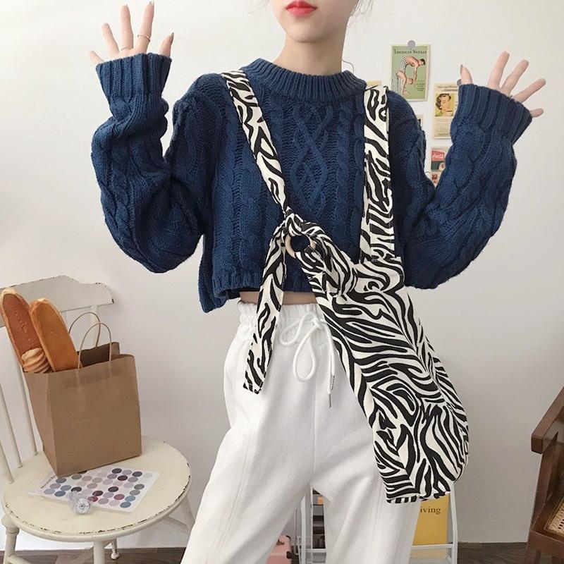 

Evening Bags Women's Corduroy Bag Zebra Print Shoulder Fashion Casual Female Handbag Ladies Large Capacity Shopping Tote