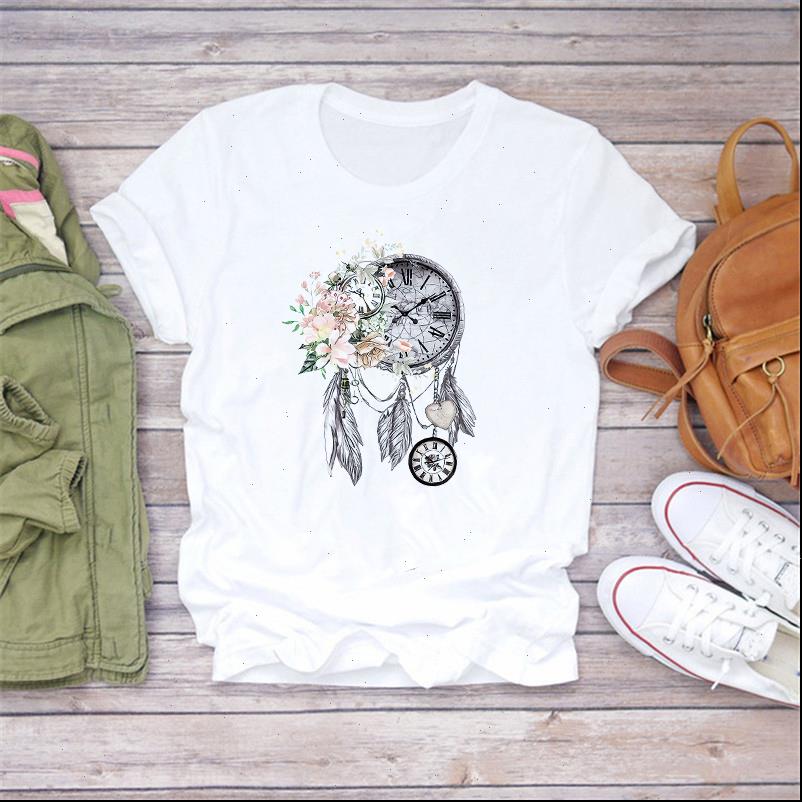 

Women Womens Tops Summer Short Sleeve Dream Feather Print Lady T shirts Top Shirt Ladies ic Female Tee, White
