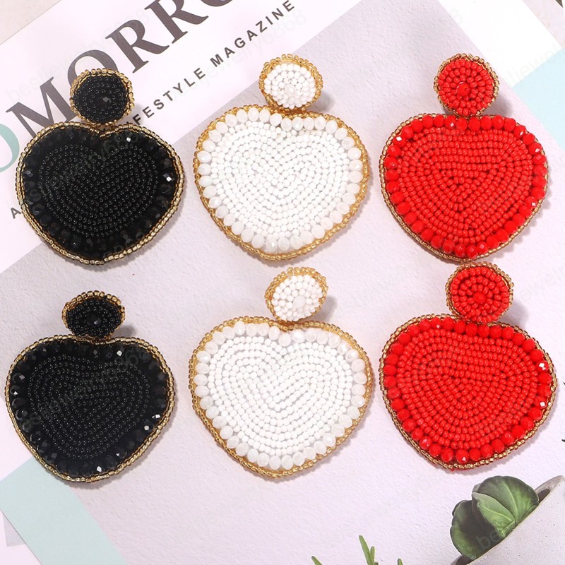 

Trendy Beads Dangle Earrings Beaded Earring For Women Handmade Bohemian Resin Jewelry Fashion Heartshaped Rice Bead